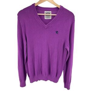 Express Mens Pullover Sweater Long Sleeve Knit 100% Cotton Logo Purple Small